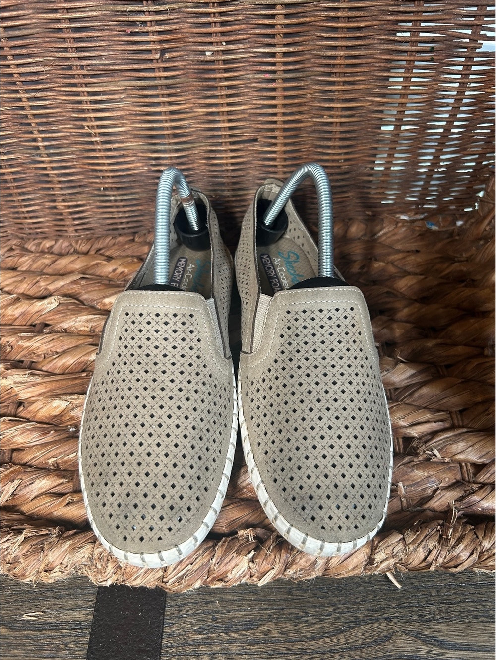 Skechers taupe perforated slip-on shoes